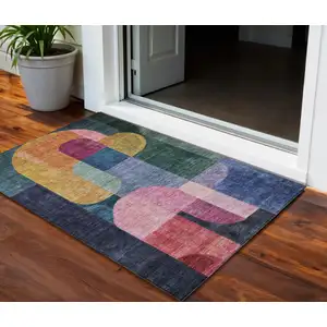 Photo of Green Copper And Pink Abstract Washable Indoor Outdoor Area Rug