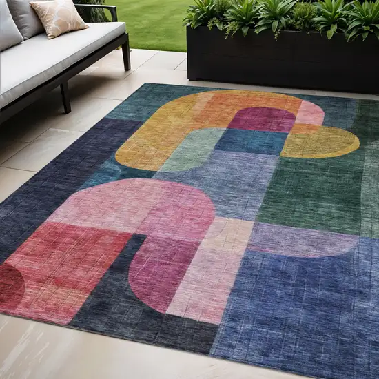 Green Copper And Pink Abstract Washable Indoor Outdoor Area Rug Photo 1