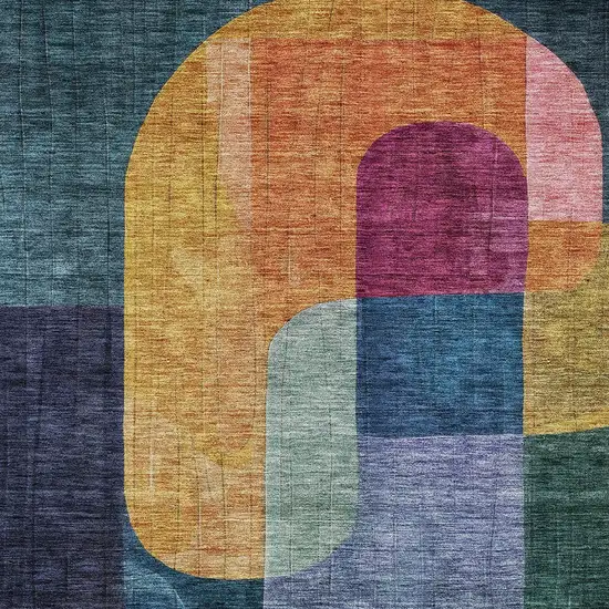 Green Copper And Pink Abstract Washable Indoor Outdoor Area Rug Photo 5