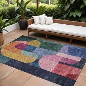 Photo of Green Copper And Pink Abstract Washable Indoor Outdoor Area Rug