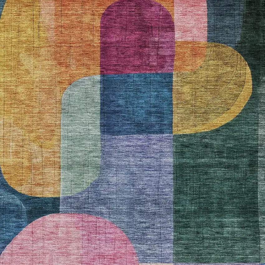 Green Copper And Pink Abstract Washable Indoor Outdoor Area Rug Photo 5