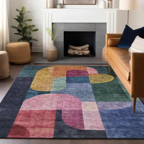 Green Copper And Pink Abstract Washable Indoor Outdoor Area Rug Photo 9