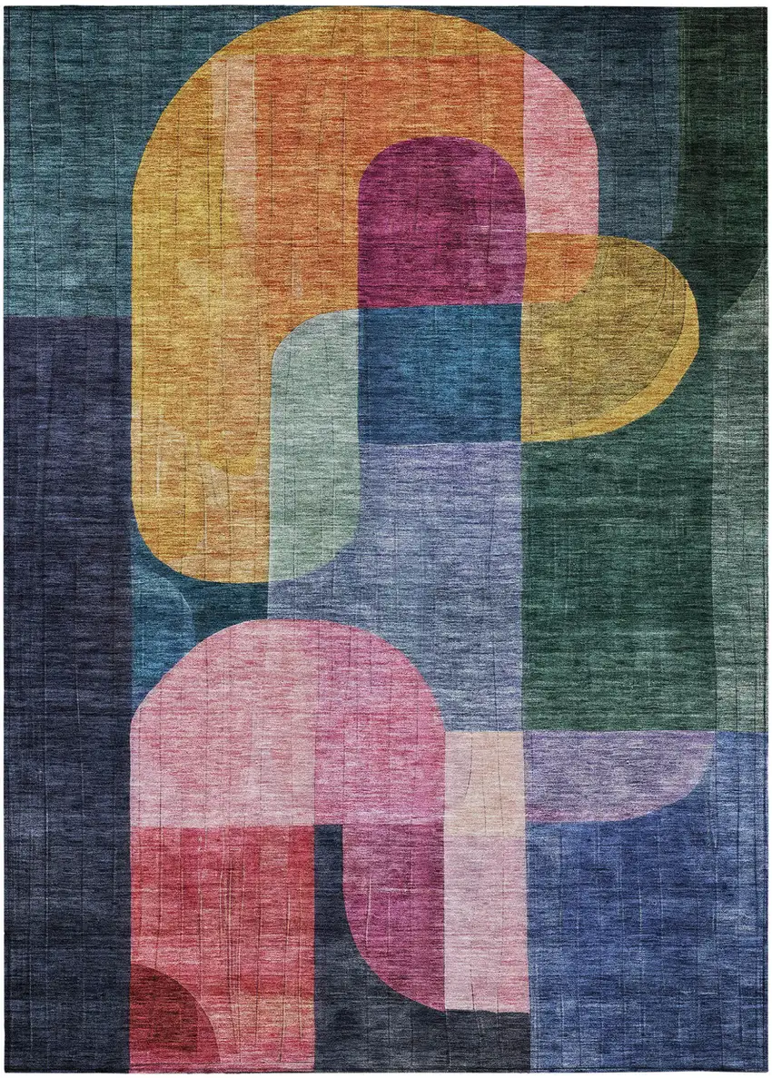 Green Copper And Pink Abstract Washable Indoor Outdoor Area Rug Photo 2