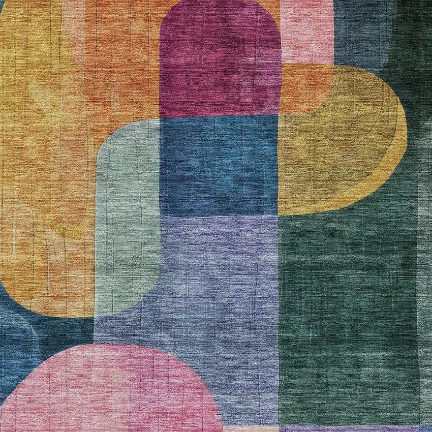 Green Copper And Pink Abstract Washable Indoor Outdoor Area Rug Photo 5