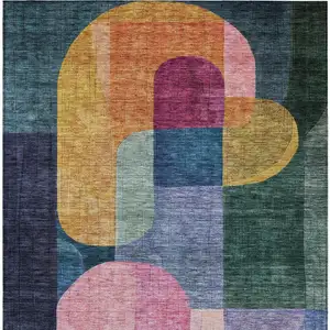 Photo of Green Copper And Pink Abstract Washable Indoor Outdoor Area Rug