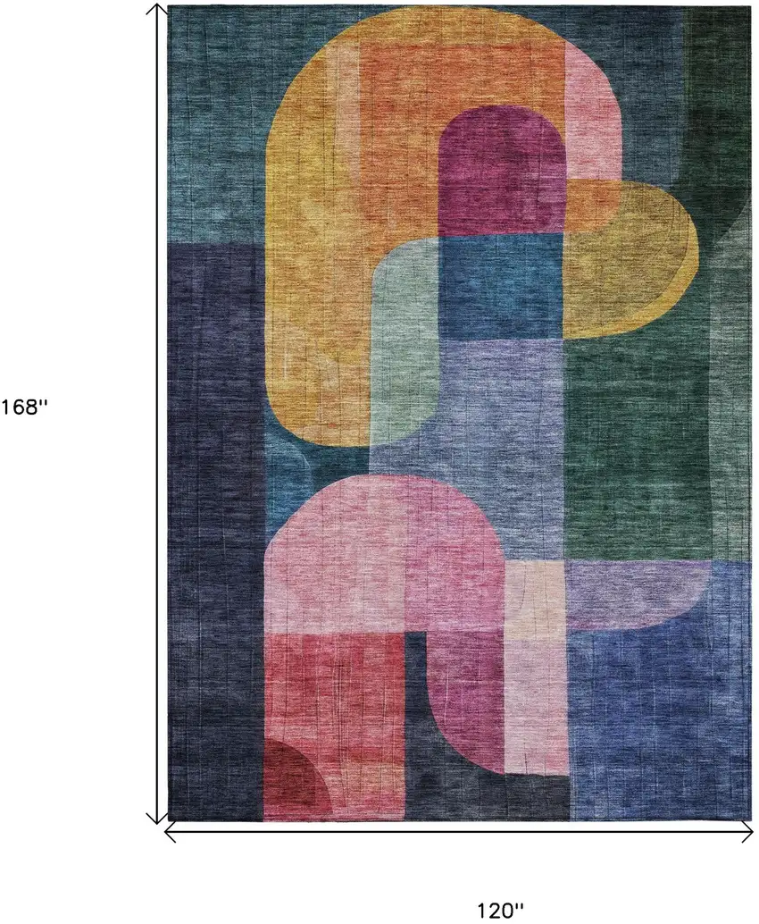 Green Copper And Pink Abstract Washable Indoor Outdoor Area Rug Photo 9
