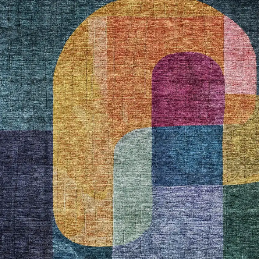 Green Copper And Pink Abstract Washable Indoor Outdoor Area Rug Photo 5