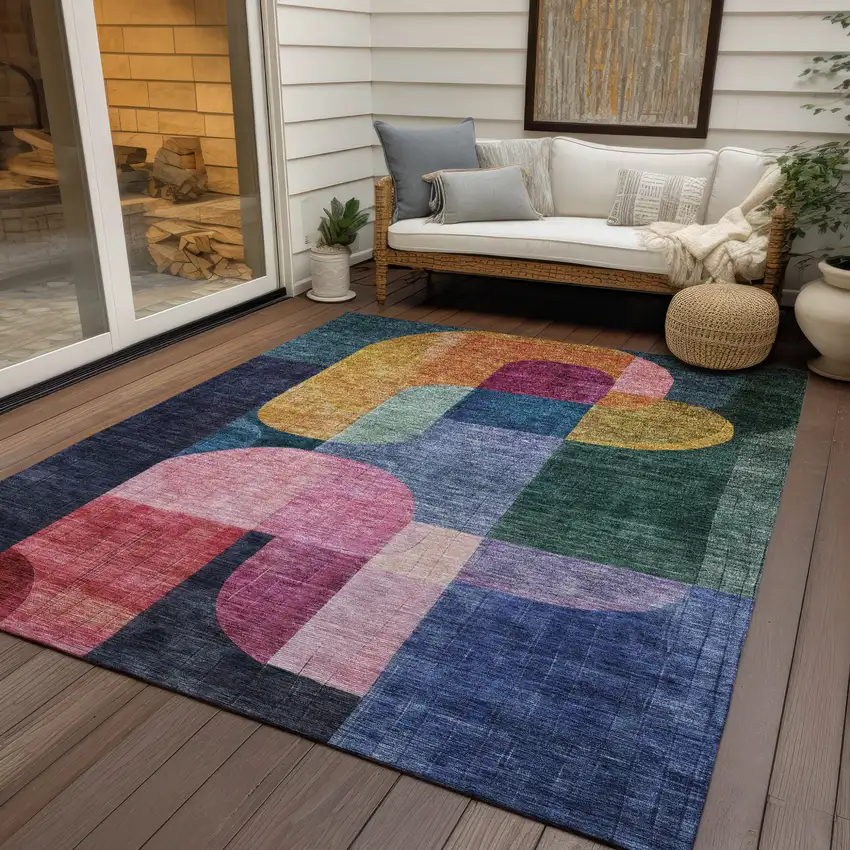 Green Copper And Pink Abstract Washable Indoor Outdoor Area Rug Photo 8