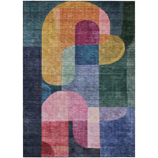 Green Copper And Pink Abstract Washable Indoor Outdoor Area Rug Photo 2