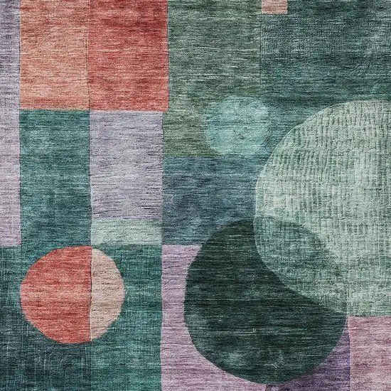 Green Copper And Purple Geometric Washable Indoor Outdoor Area Rug Photo 5