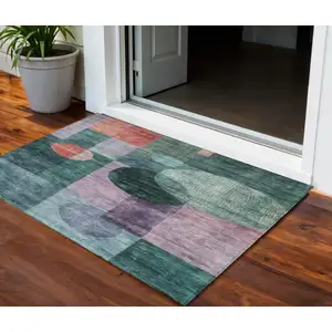 Photo of Green Copper And Purple Geometric Washable Indoor Outdoor Area Rug