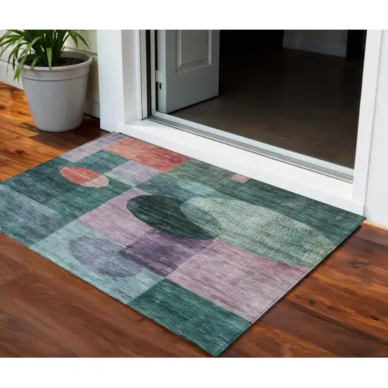 Green Copper And Purple Geometric Washable Indoor Outdoor Area Rug Photo 1
