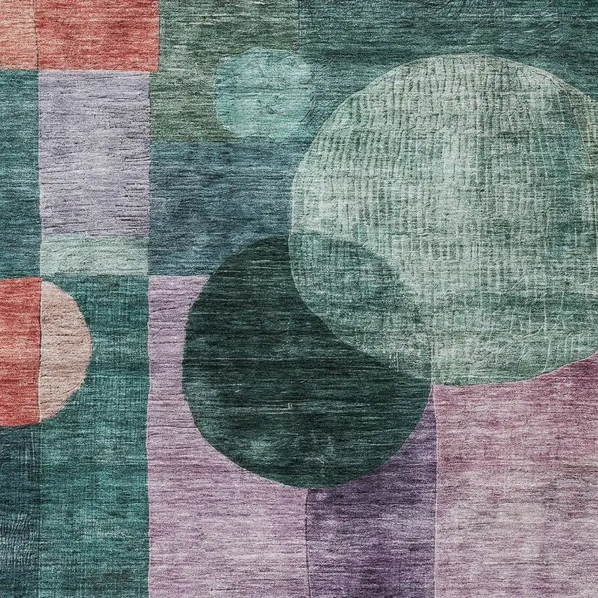 Green Copper And Purple Geometric Washable Indoor Outdoor Area Rug Photo 5