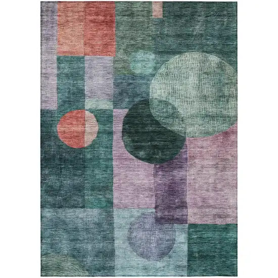 Green Copper And Purple Geometric Washable Indoor Outdoor Area Rug Photo 2