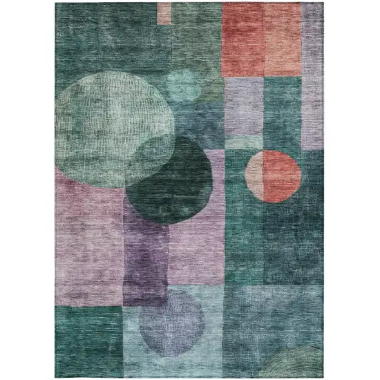 Green Copper And Purple Geometric Washable Indoor Outdoor Area Rug Photo 7