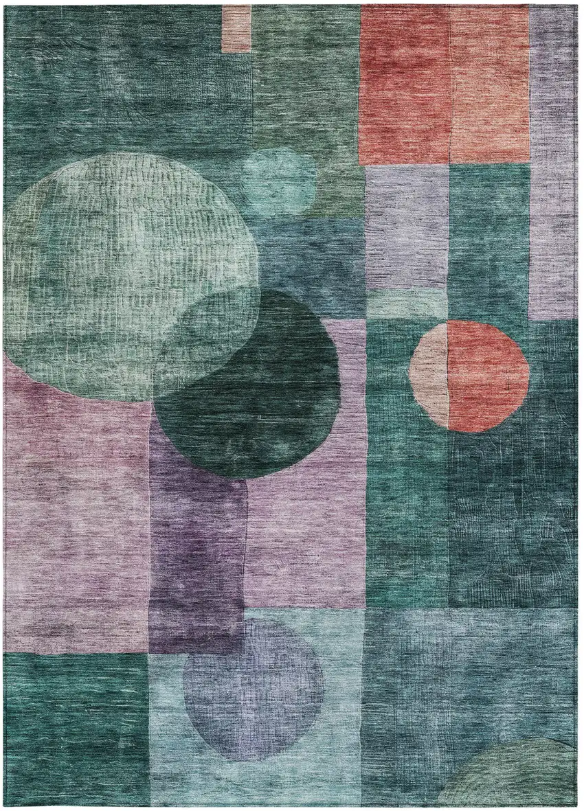 Green Copper And Purple Geometric Washable Indoor Outdoor Area Rug Photo 7