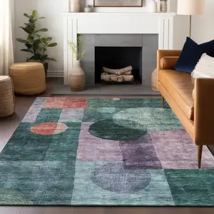Photo of Green Copper And Purple Geometric Washable Indoor Outdoor Area Rug