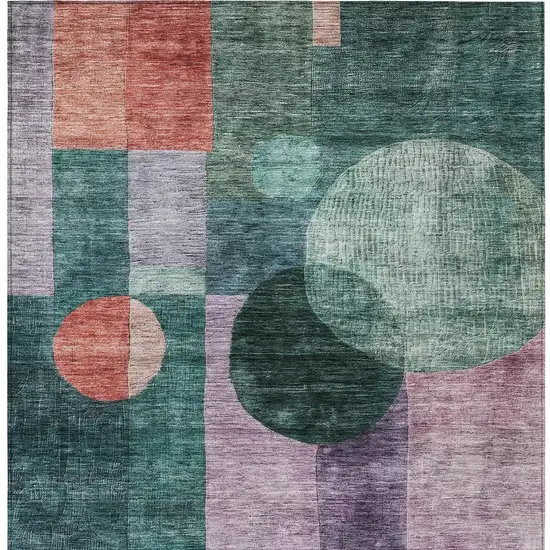 Green Copper And Purple Geometric Washable Indoor Outdoor Area Rug Photo 7