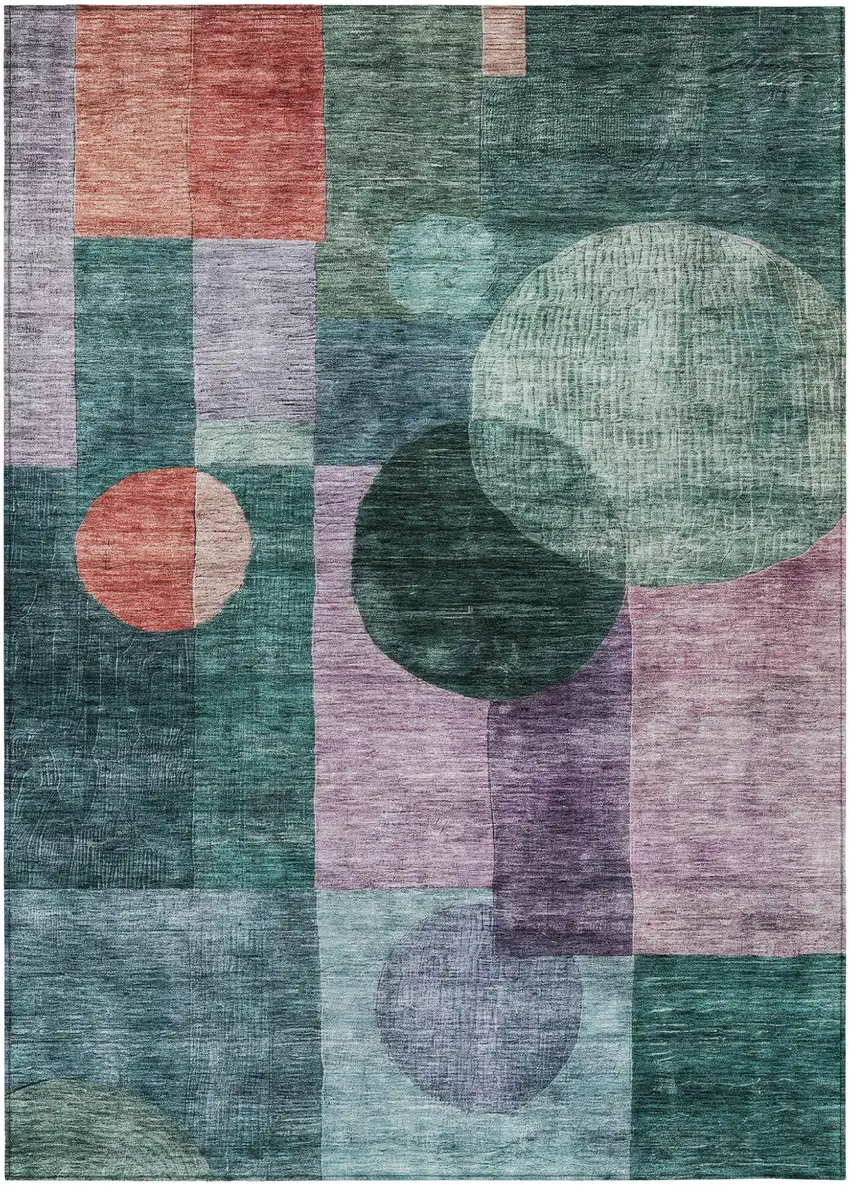 Green Copper And Purple Geometric Washable Indoor Outdoor Area Rug Photo 2