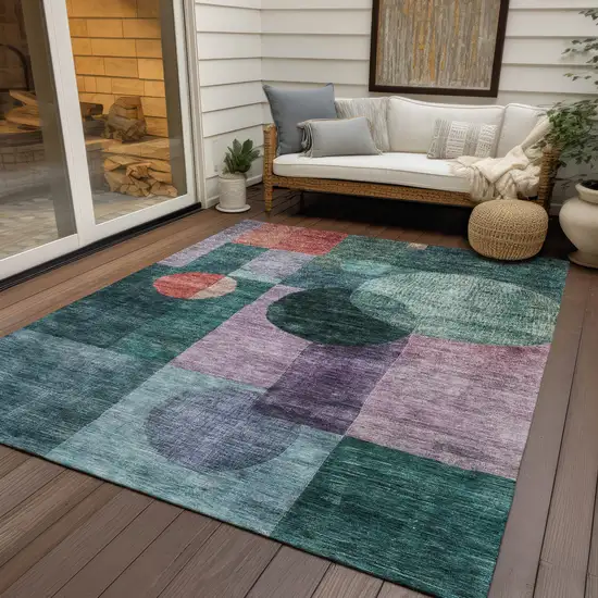 Green Copper And Purple Geometric Washable Indoor Outdoor Area Rug Photo 8