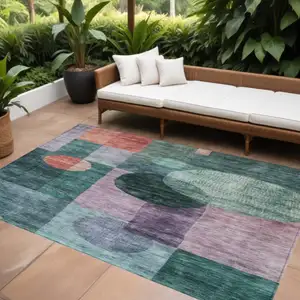 Photo of Green Copper And Purple Geometric Washable Indoor Outdoor Area Rug