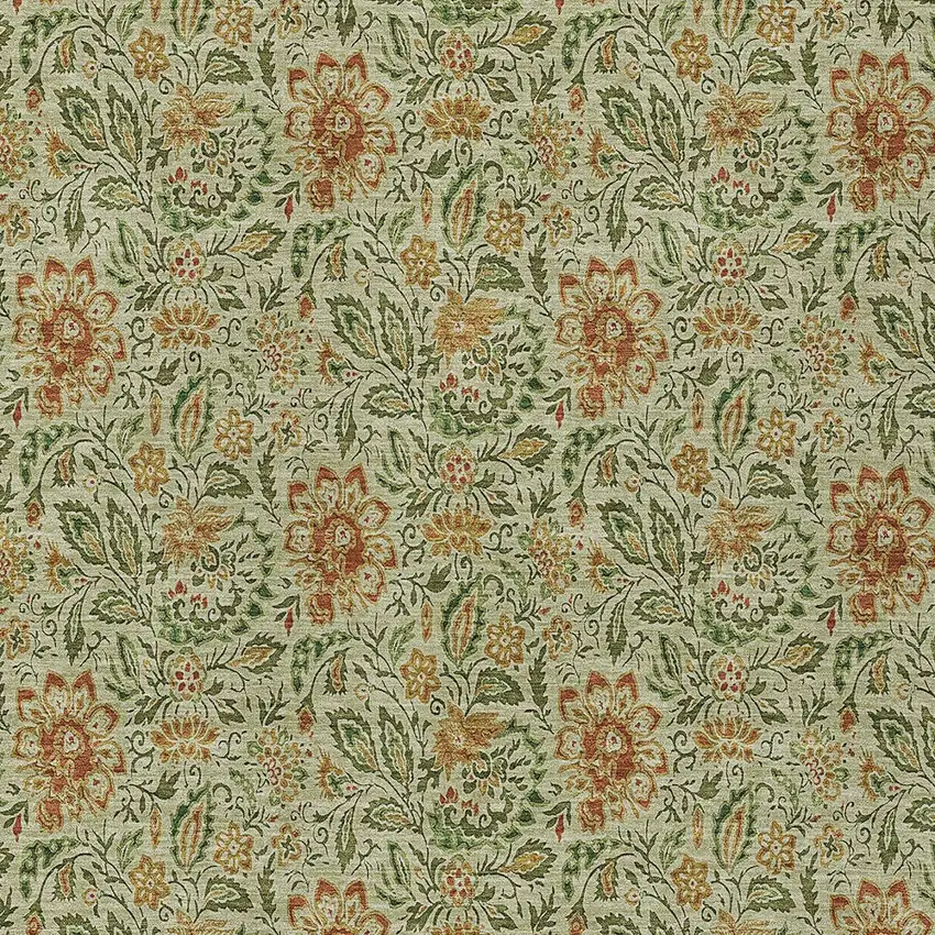 Green Copper And Sage Floral Washable Indoor Outdoor Area Rug Photo 6
