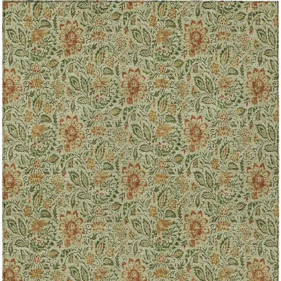 Green Copper And Sage Floral Washable Indoor Outdoor Area Rug Photo 7