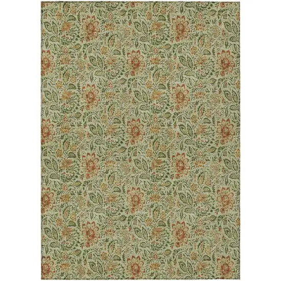 Green Copper And Sage Floral Washable Indoor Outdoor Area Rug Photo 2