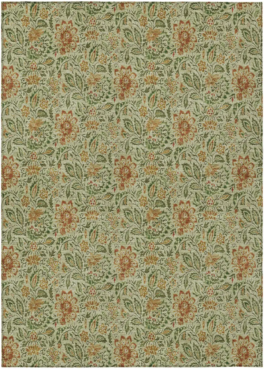 Green Copper And Sage Floral Washable Indoor Outdoor Area Rug Photo 2