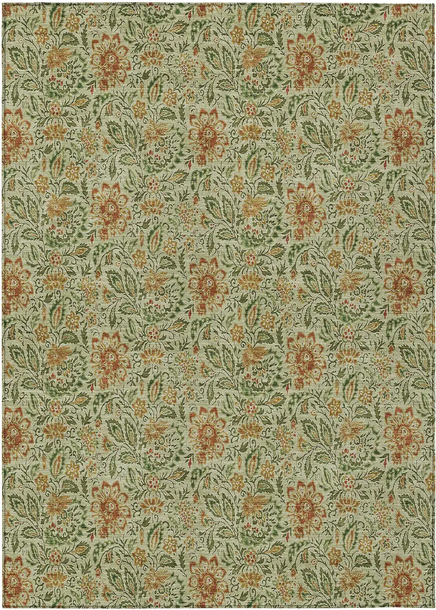 Green Copper And Sage Floral Washable Indoor Outdoor Area Rug Photo 2