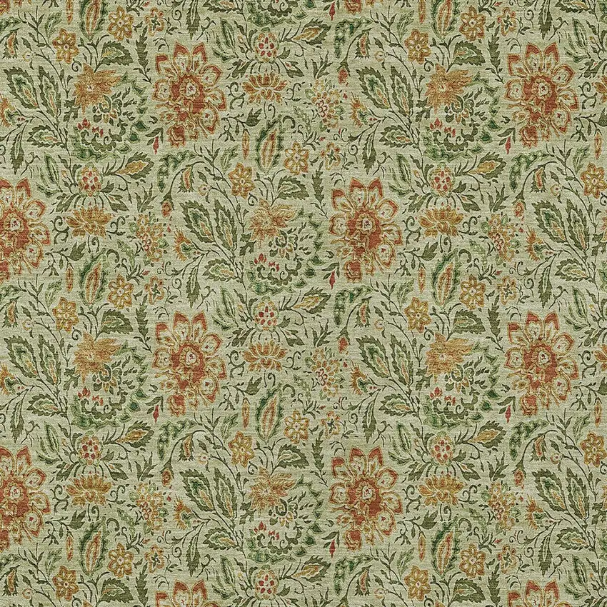 Green Copper And Sage Floral Washable Indoor Outdoor Area Rug Photo 6