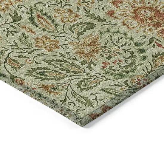 Green Copper And Sage Floral Washable Indoor Outdoor Area Rug Photo 4