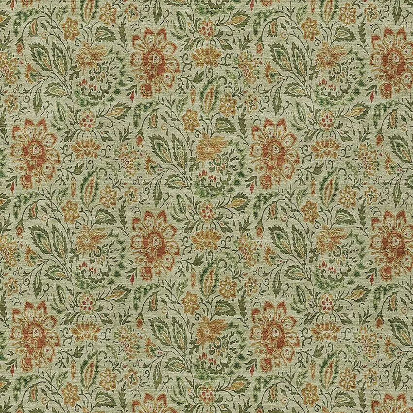 Green Copper And Sage Floral Washable Indoor Outdoor Area Rug Photo 6