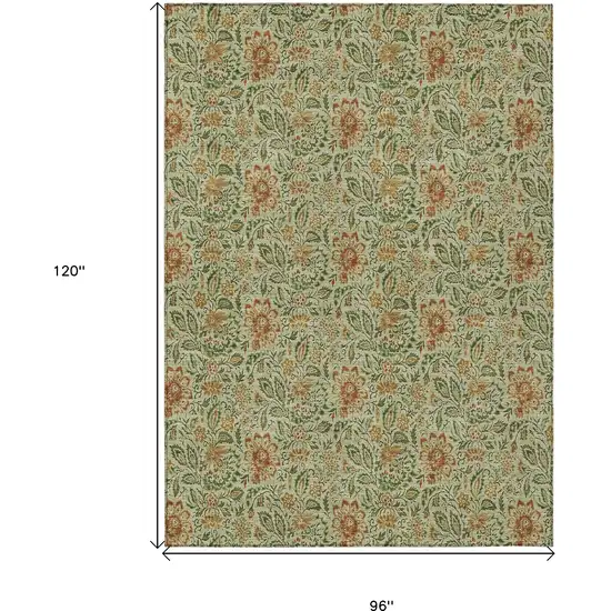 Green Copper And Sage Floral Washable Indoor Outdoor Area Rug Photo 3
