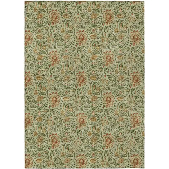 Green Copper And Sage Floral Washable Indoor Outdoor Area Rug Photo 2