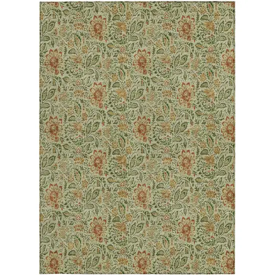 Green Copper And Sage Floral Washable Indoor Outdoor Area Rug Photo 7