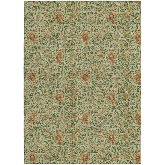 Green Copper And Sage Floral Washable Indoor Outdoor Area Rug Photo 7