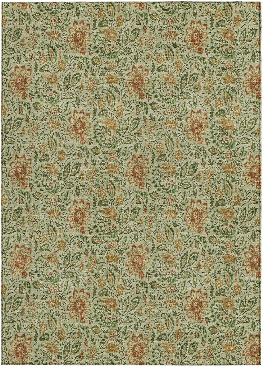 Green Copper And Sage Floral Washable Indoor Outdoor Area Rug Photo 7