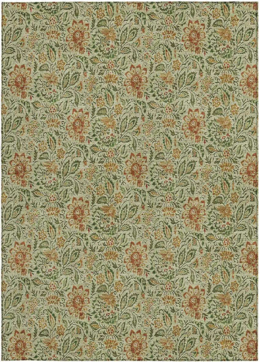Green Copper And Sage Floral Washable Indoor Outdoor Area Rug Photo 7