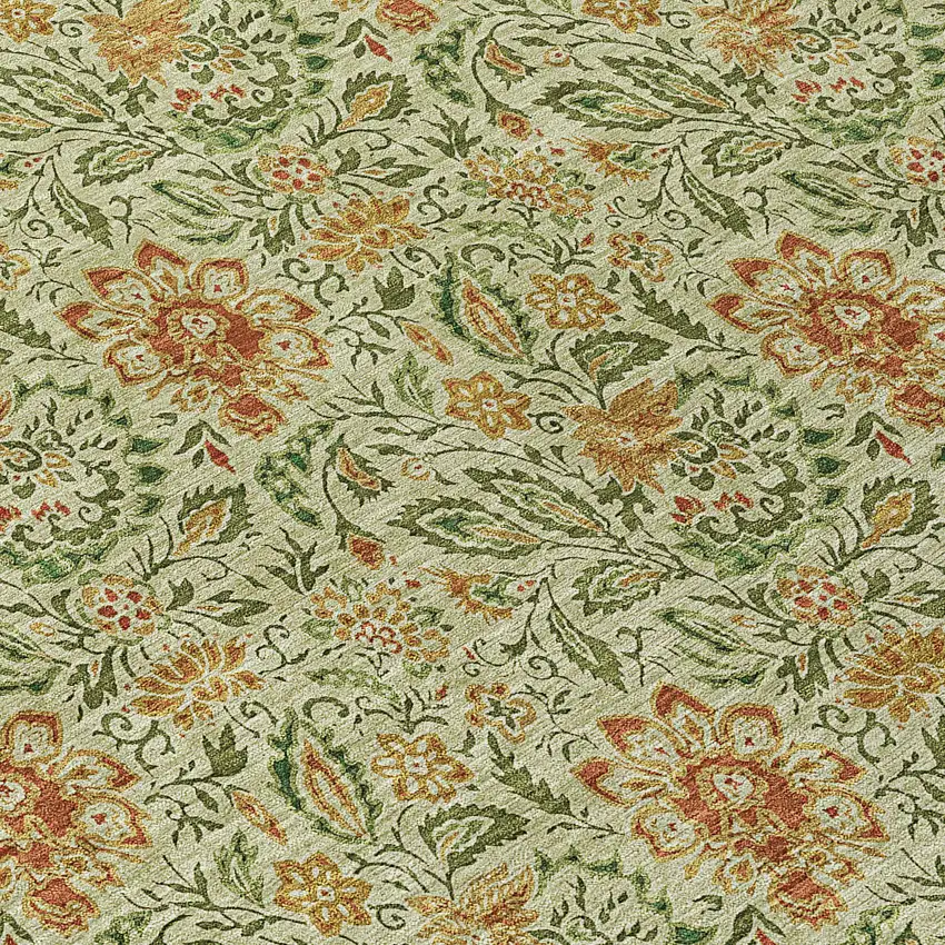 Green Copper And Sage Floral Washable Indoor Outdoor Area Rug Photo 5