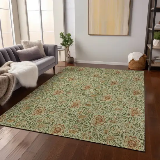 Green Copper And Sage Floral Washable Indoor Outdoor Area Rug Photo 9