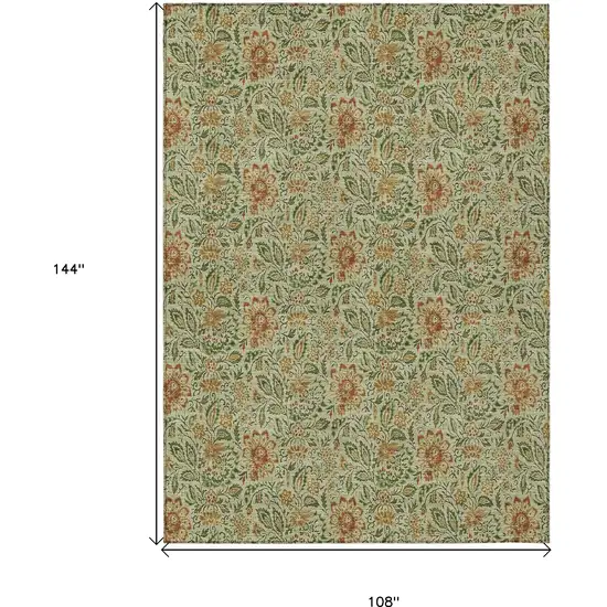 Green Copper And Sage Floral Washable Indoor Outdoor Area Rug Photo 3