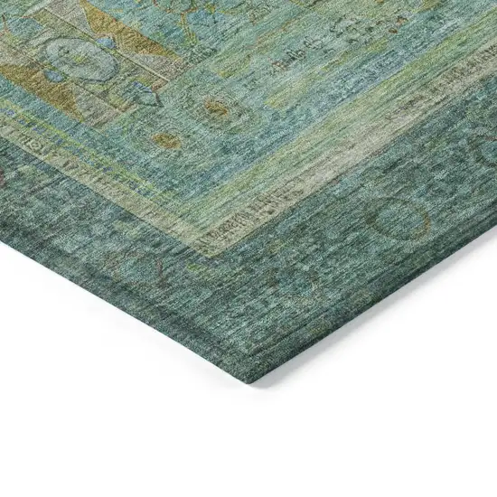 Green Copper And Teal Blue Oriental Washable Indoor Outdoor Area Rug Photo 3
