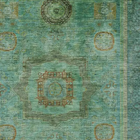Green Copper And Teal Blue Oriental Washable Indoor Outdoor Area Rug Photo 5
