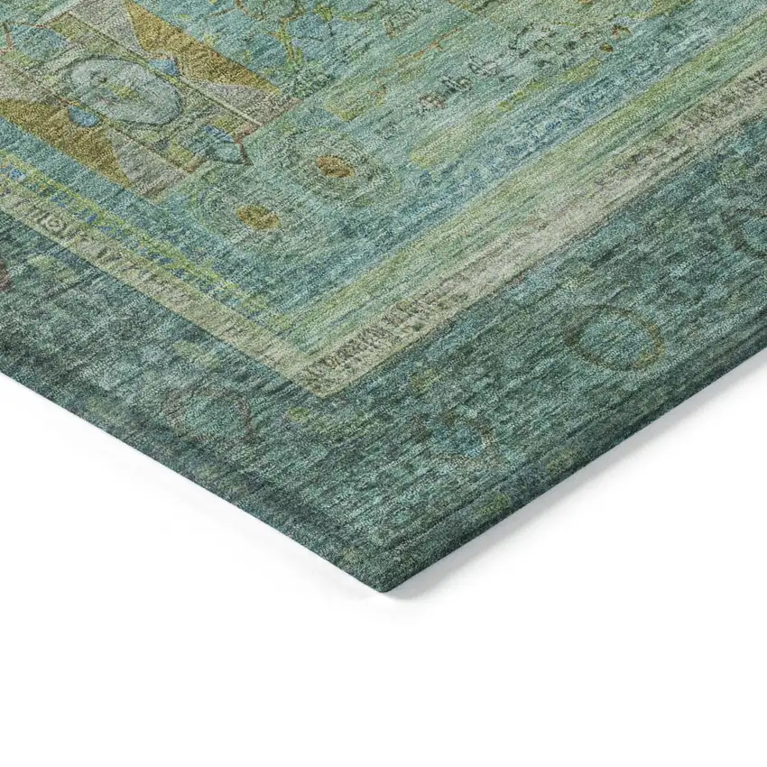 Green Copper And Teal Blue Oriental Washable Indoor Outdoor Area Rug Photo 4