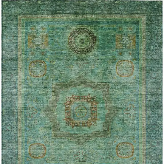 Green Copper And Teal Blue Oriental Washable Indoor Outdoor Area Rug Photo 5