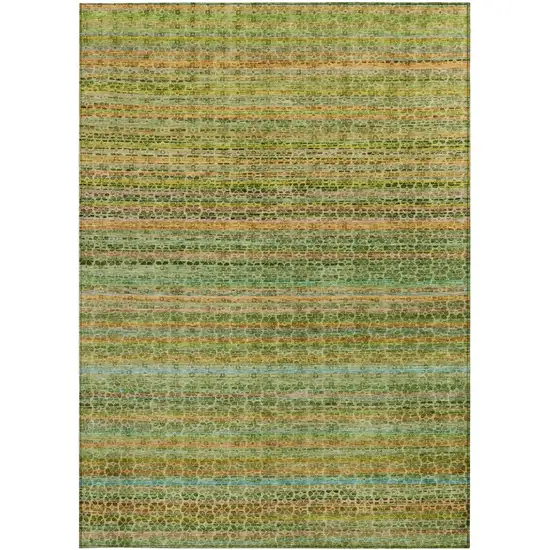 Green Copper And Teal Blue Striped Washable Indoor Outdoor Area Rug Photo 4