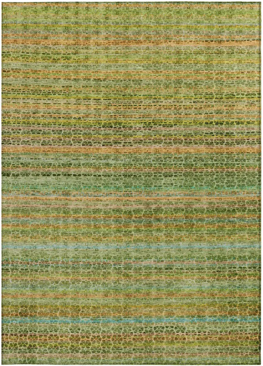 Green Copper And Teal Blue Striped Washable Indoor Outdoor Area Rug Photo 4