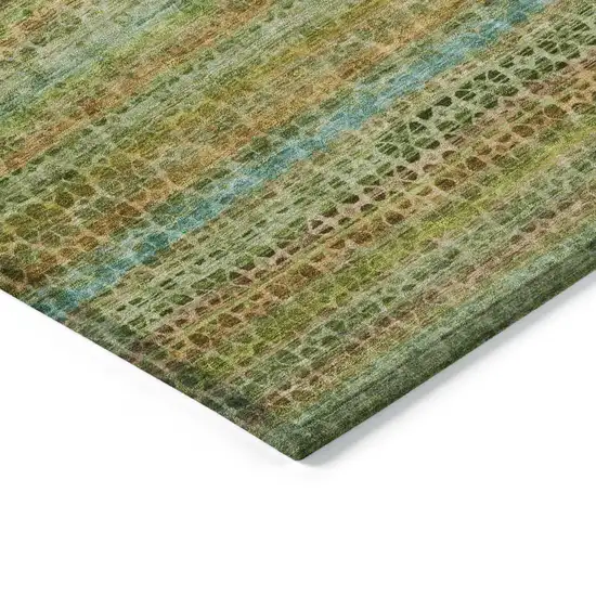 Green Copper And Teal Blue Striped Washable Indoor Outdoor Area Rug Photo 5