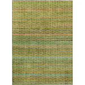 Photo of Green Copper And Teal Blue Striped Washable Indoor Outdoor Area Rug